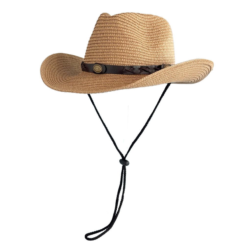 Wide Brimmed Cowboy Straw Hat For Summer Sun Protection Unisex Vintage Style 4