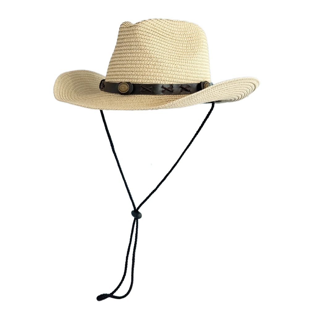 Wide Brimmed Cowboy Straw Hat For Summer Sun Protection Unisex Vintage Style 5