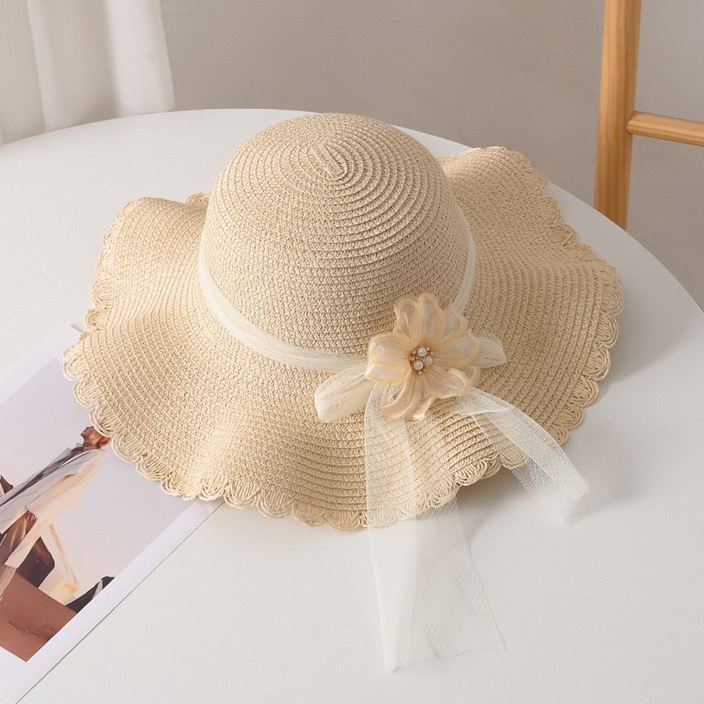 Elegant Straw Sun Hat With Floral Mesh Wide Brim Foldable Sun Protection Beach Hat For Women 6