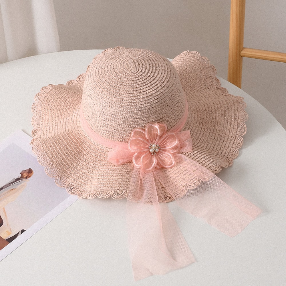 Elegant Straw Sun Hat With Floral Mesh Wide Brim Foldable Sun Protection Beach Hat For Women 8