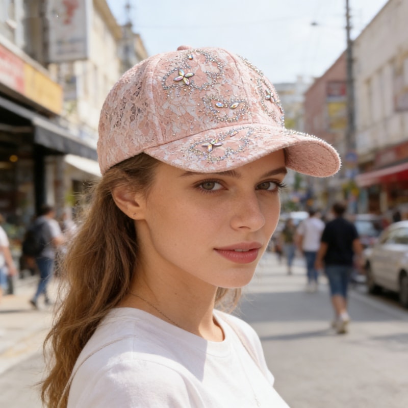 Luxury Butterfly Rhinestone Lace Baseball Cap Stylish Sun Protection Hat 2
