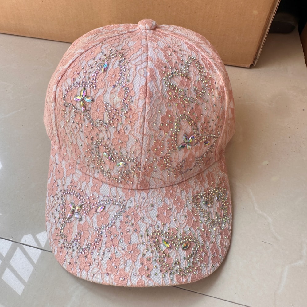 Luxury Butterfly Rhinestone Lace Baseball Cap Stylish Sun Protection Hat 4