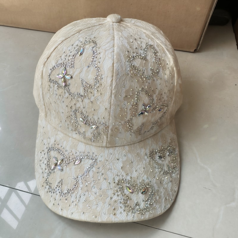 Luxury Butterfly Rhinestone Lace Baseball Cap Stylish Sun Protection Hat 5