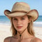 Breathable Straw Cowboy Hat With Adjustable Windproof Strap Sun Protection Outdoor Hat 1