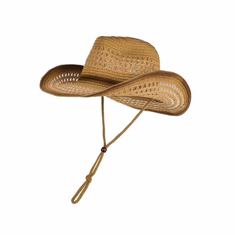 Breathable Straw Cowboy Hat With Adjustable Windproof Strap Sun Protection Outdoor Hat 5
