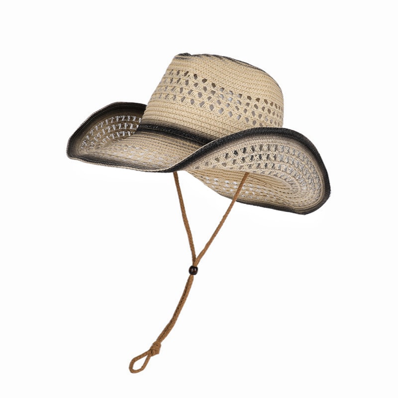 Breathable Straw Cowboy Hat With Adjustable Windproof Strap Sun Protection Outdoor Hat 8
