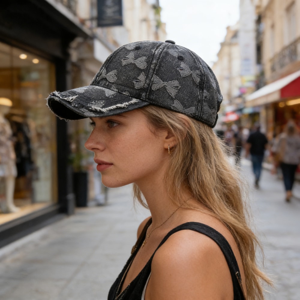 Vintage Denim Baseball Cap With Bowknot Face Slimming Unisex Hat 3
