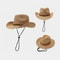 Unisex Wide Brim Straw Cowboy Hat for Outdoor Sun Protection
