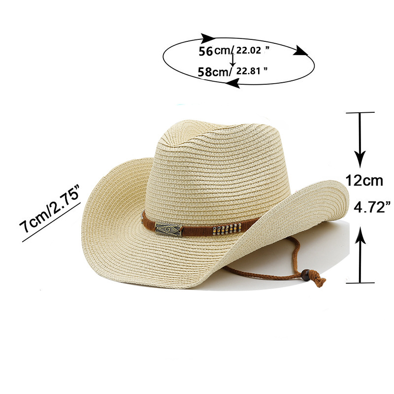 Unisex Wide Brim Straw Cowboy Hat for Outdoor Sun Protection