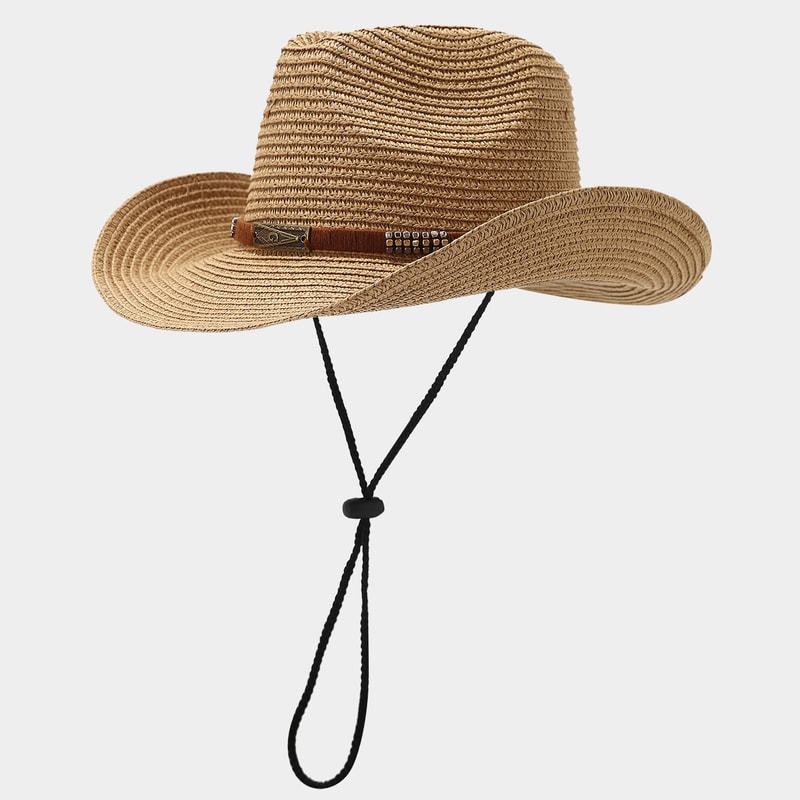 Unisex Wide Brim Straw Cowboy Hat for Outdoor Sun Protection