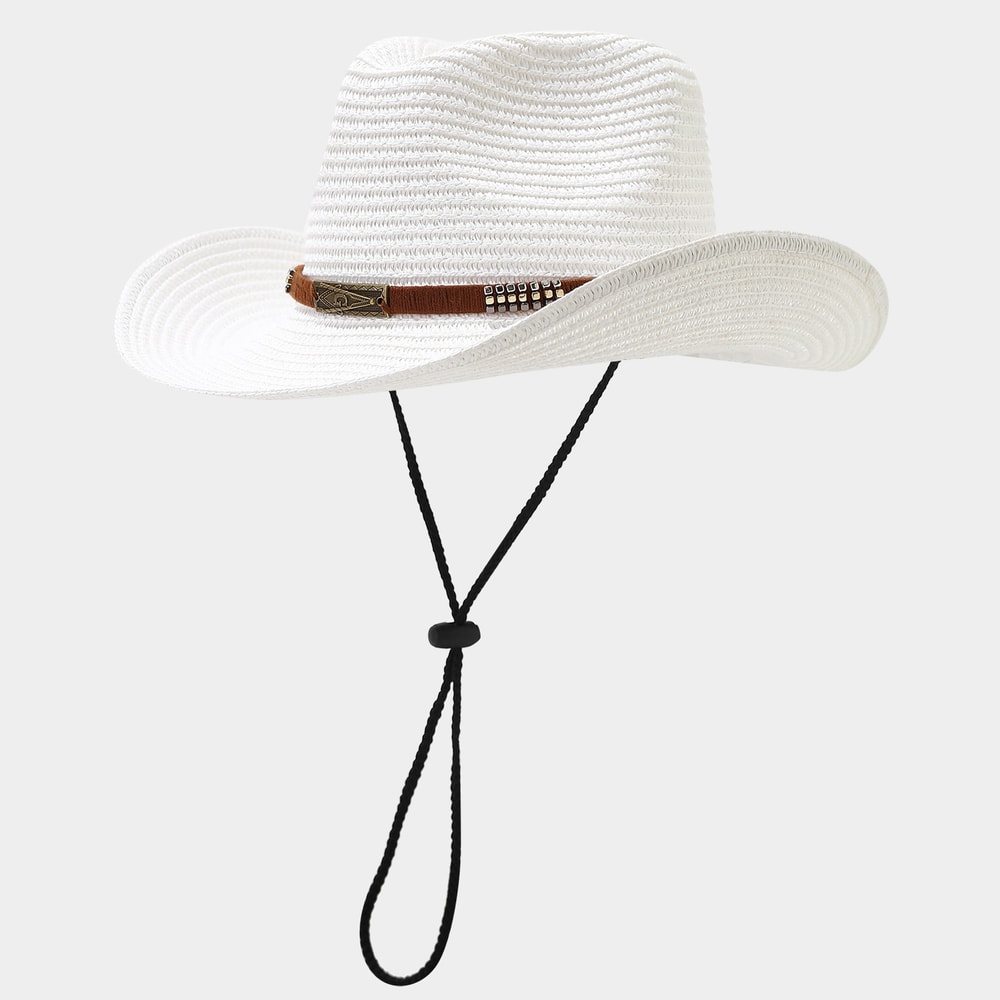Unisex Wide Brim Straw Cowboy Hat for Outdoor Sun Protection