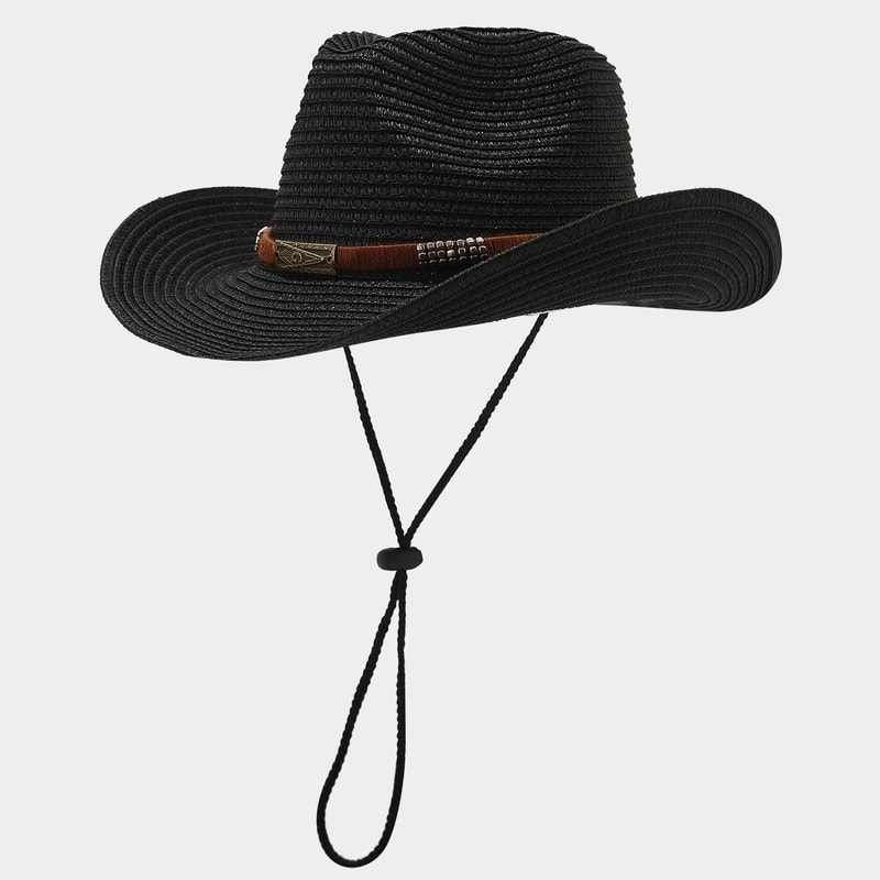 Unisex Wide Brim Straw Cowboy Hat for Outdoor Sun Protection