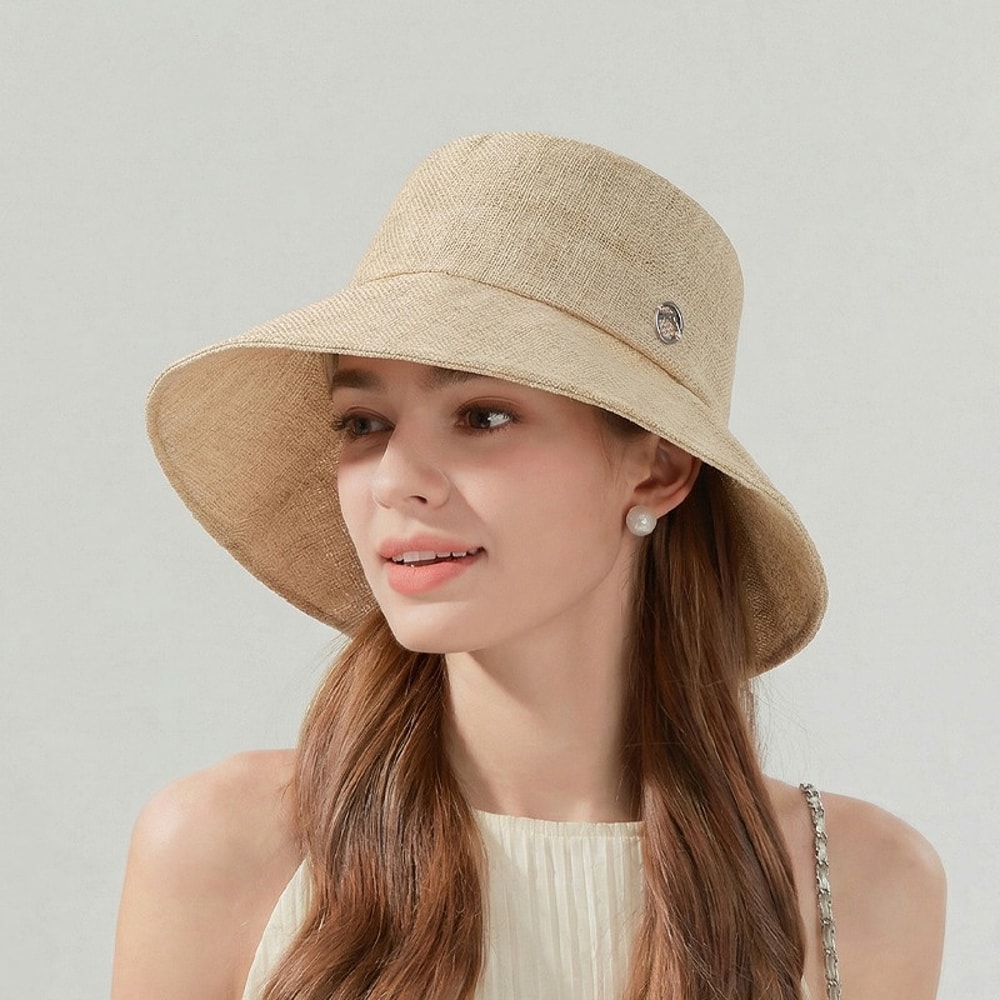 Linen Style Wide Brim Fishermans Hat With Foldable Sun Protection 1