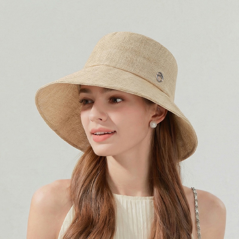 Linen Style Wide Brim Fishermans Hat With Foldable Sun Protection 1