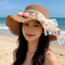 French Style Retro Lace Straw Hat with Tulip Decoration Breathable Summer Beach Hat