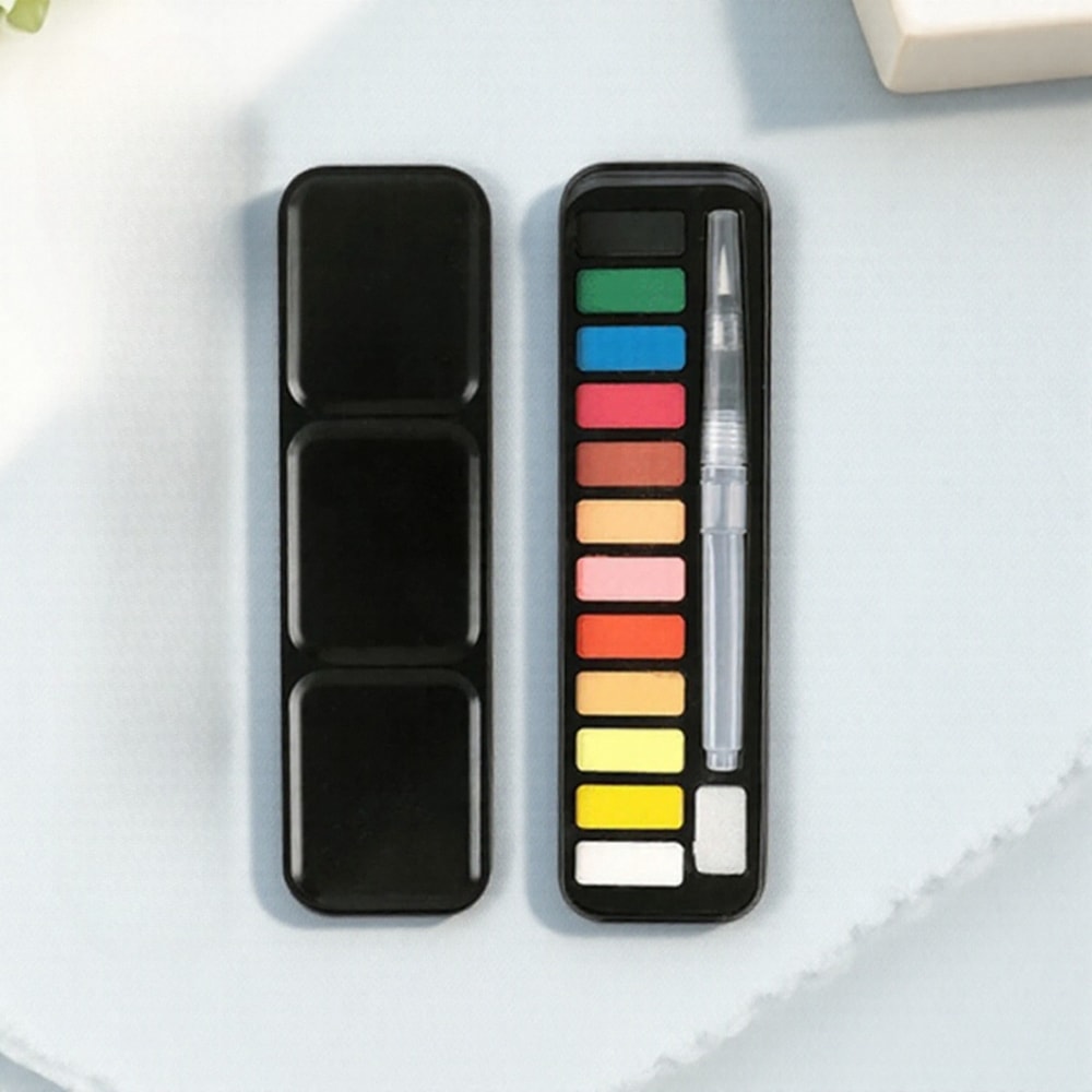 Premium Portable Watercolor Paint Set In Metal Case With Brush For Kids Artists 5