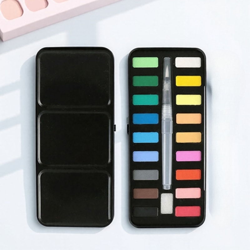 Premium Portable Watercolor Paint Set In Metal Case With Brush For Kids Artists 6
