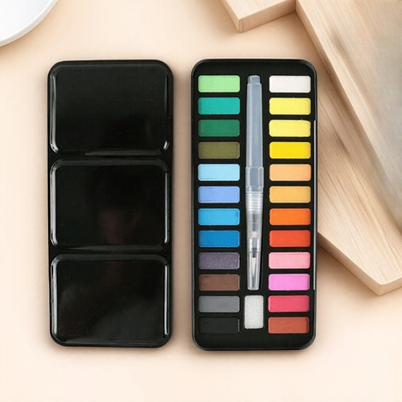 Premium Portable Watercolor Paint Set In Metal Case With Brush For Kids Artists 7
