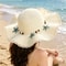 Bohemian Straw Hat With Shell Beads Wide Brim Sun Protection Hat For Beach Photos 0