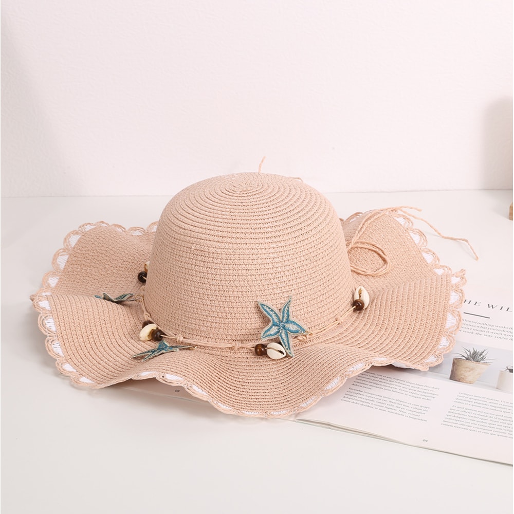 Bohemian Straw Hat With Shell Beads Wide Brim Sun Protection Hat For Beach Photos 5