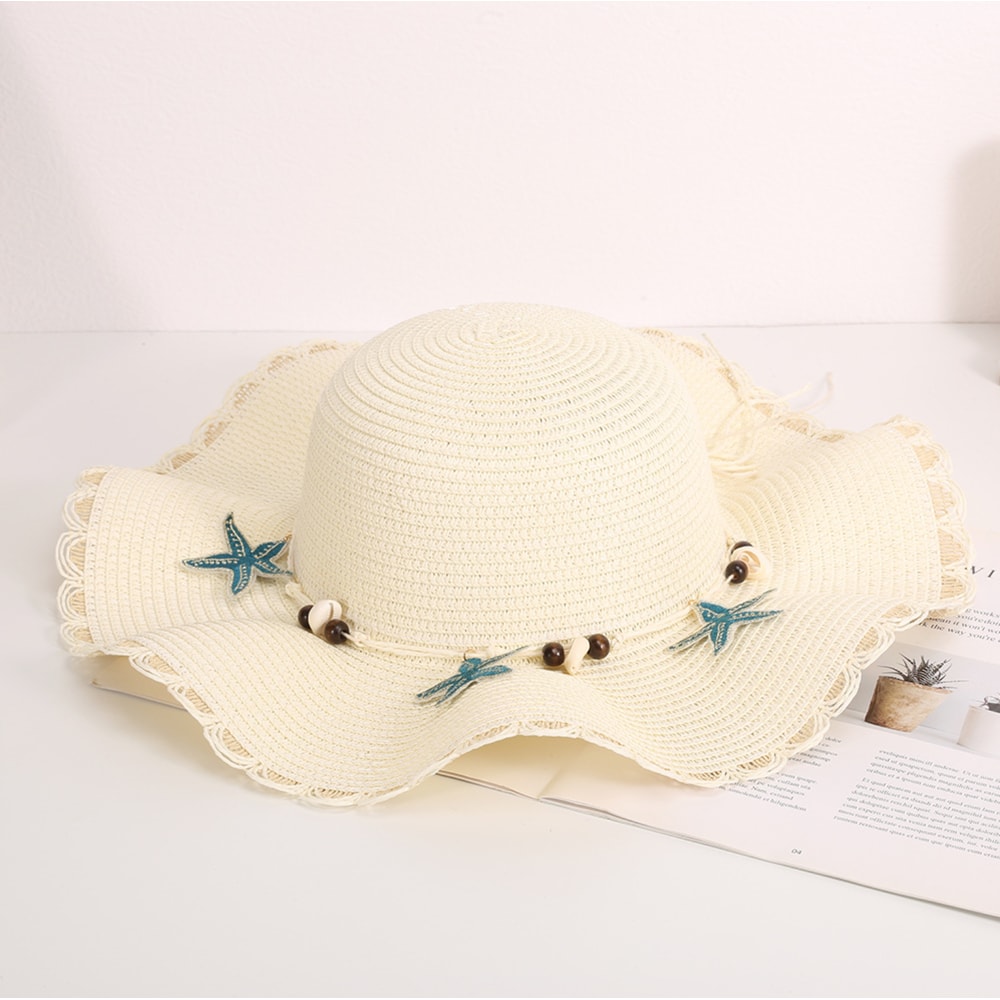 Bohemian Straw Hat With Shell Beads Wide Brim Sun Protection Hat For Beach Photos 6