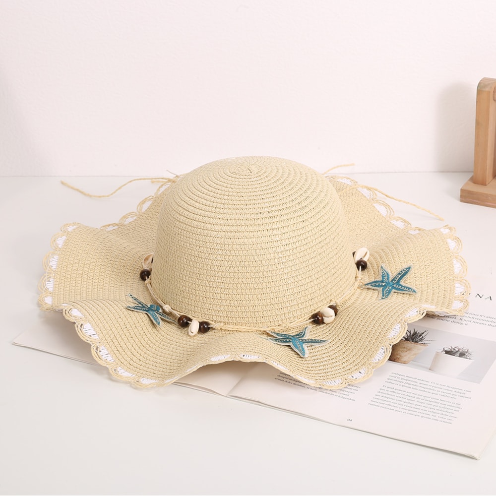 Bohemian Straw Hat With Shell Beads Wide Brim Sun Protection Hat For Beach Photos 7