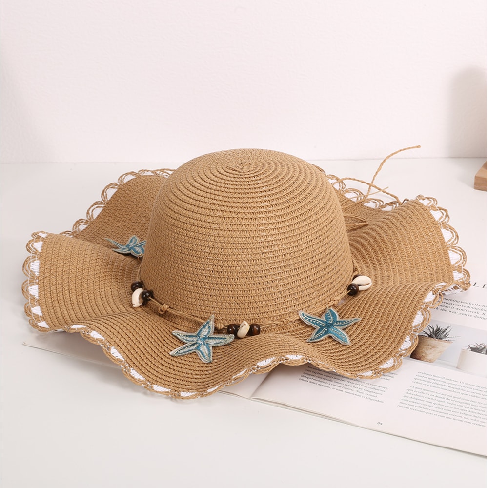 Bohemian Straw Hat With Shell Beads Wide Brim Sun Protection Hat For Beach Photos 8