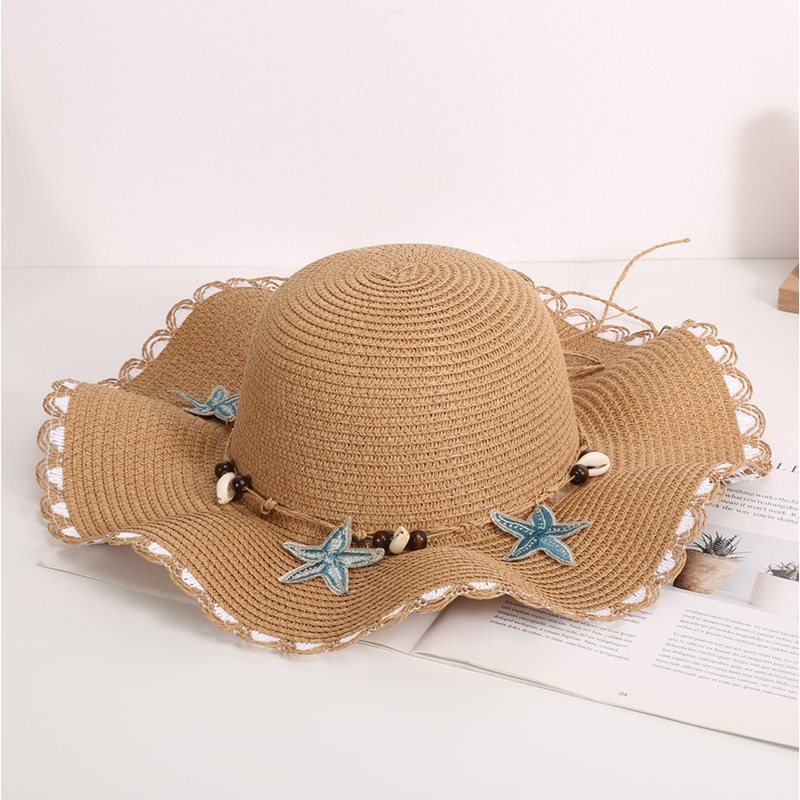 Bohemian Straw Hat With Shell Beads Wide Brim Sun Protection Hat For Beach Photos 8