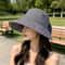 Retro Plaid Womens Wide Brim Sun Hat With Bow Stylish Foldable Sun Protection Hat 2