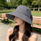 Retro Plaid Womens Wide Brim Sun Hat With Bow Stylish Foldable Sun Protection Hat 2
