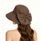 Retro Plaid Womens Wide Brim Sun Hat With Bow Stylish Foldable Sun Protection Hat 3