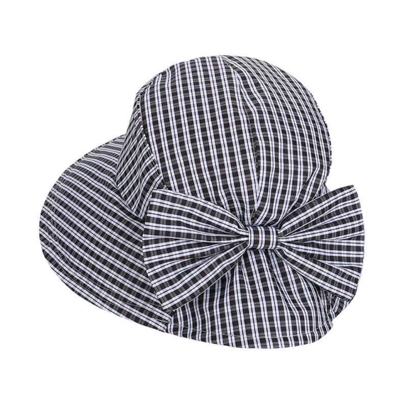 Retro Plaid Womens Wide Brim Sun Hat With Bow Stylish Foldable Sun Protection Hat 5