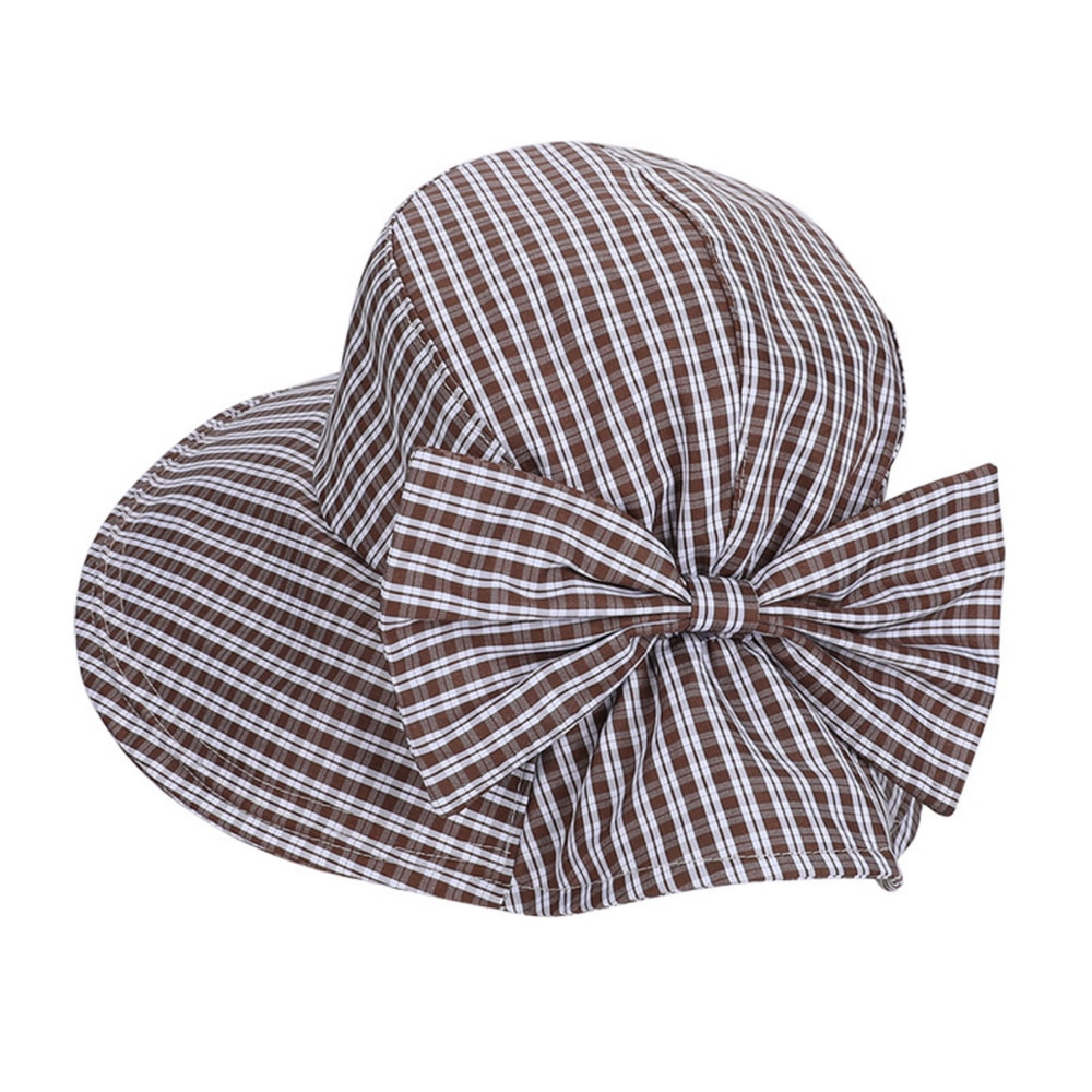 Retro Plaid Womens Wide Brim Sun Hat With Bow Stylish Foldable Sun Protection Hat 6