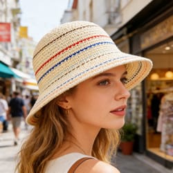womens vintage striped knit bucket hat casual sun protection