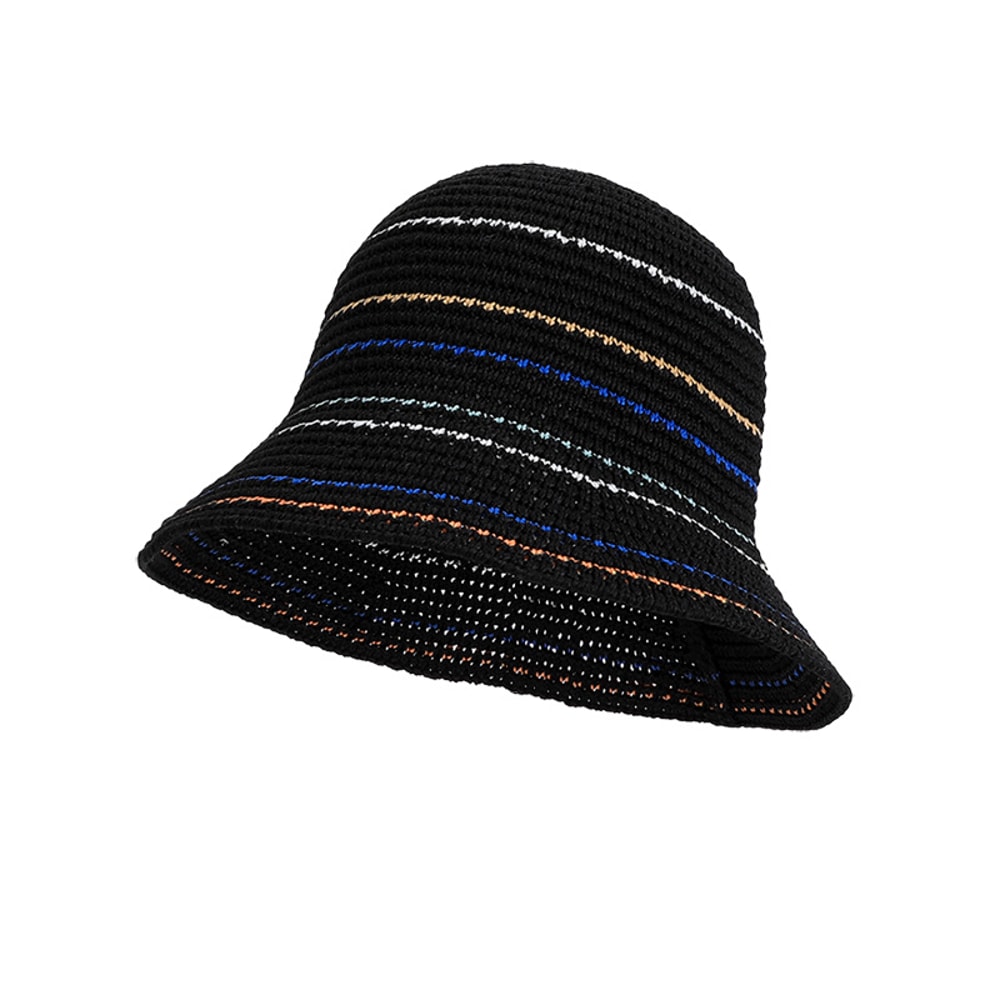 Womens Vintage Striped Knit Bucket Hat Casual Sun Protection