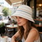 Womens Vintage Striped Knit Bucket Hat Casual Sun Protection