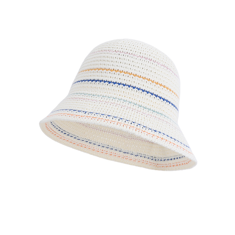 Womens Vintage Striped Knit Bucket Hat Casual Sun Protection