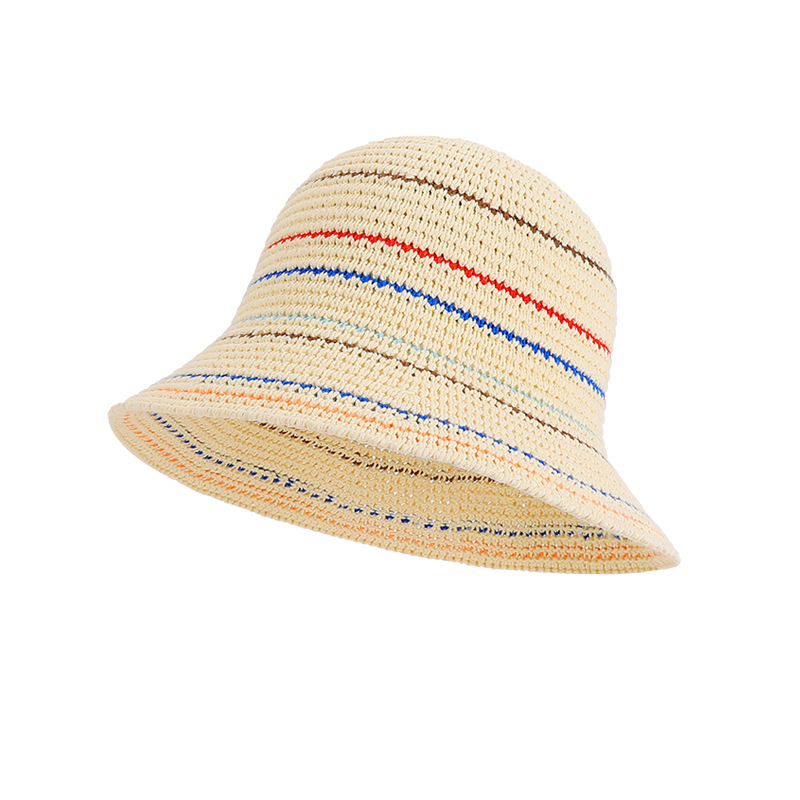 Womens Vintage Striped Knit Bucket Hat Casual Sun Protection