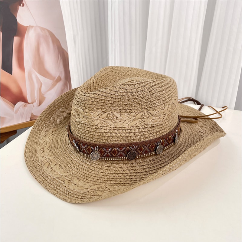 Western Cowboy Straw Hat With Wide Brim For Sun Protection Summer Beach Travel 6