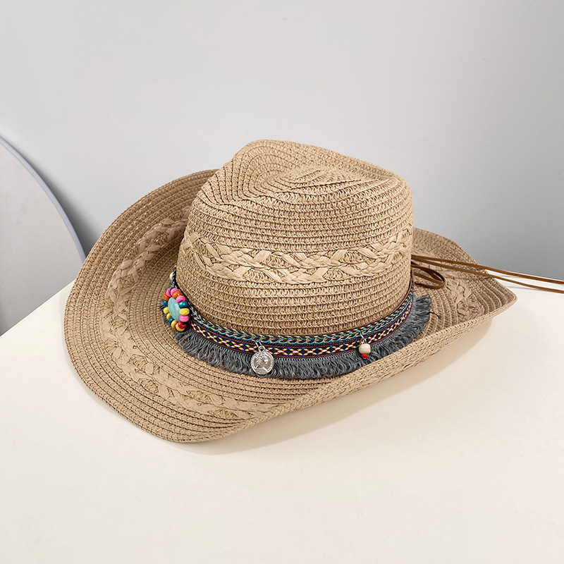 Western Cowboy Straw Hat With Wide Brim For Sun Protection Summer Beach Travel 7