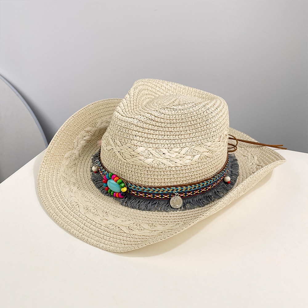 Western Cowboy Straw Hat With Wide Brim For Sun Protection Summer Beach Travel 8