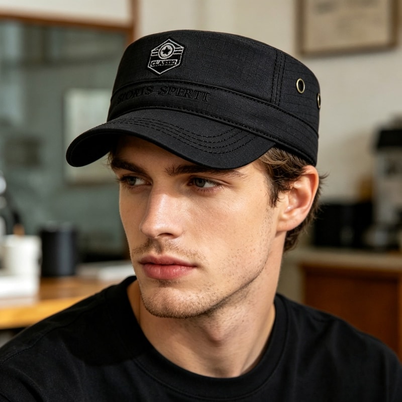 Mens Lightweight Quick Dry Plaid Military Cap with Ventilation