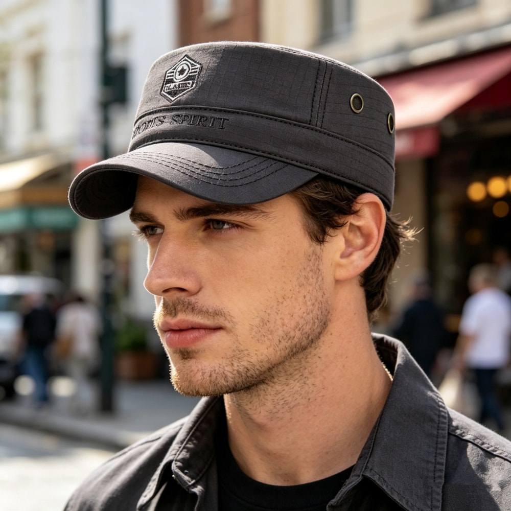 Mens Lightweight Quick Dry Plaid Military Cap with Ventilation