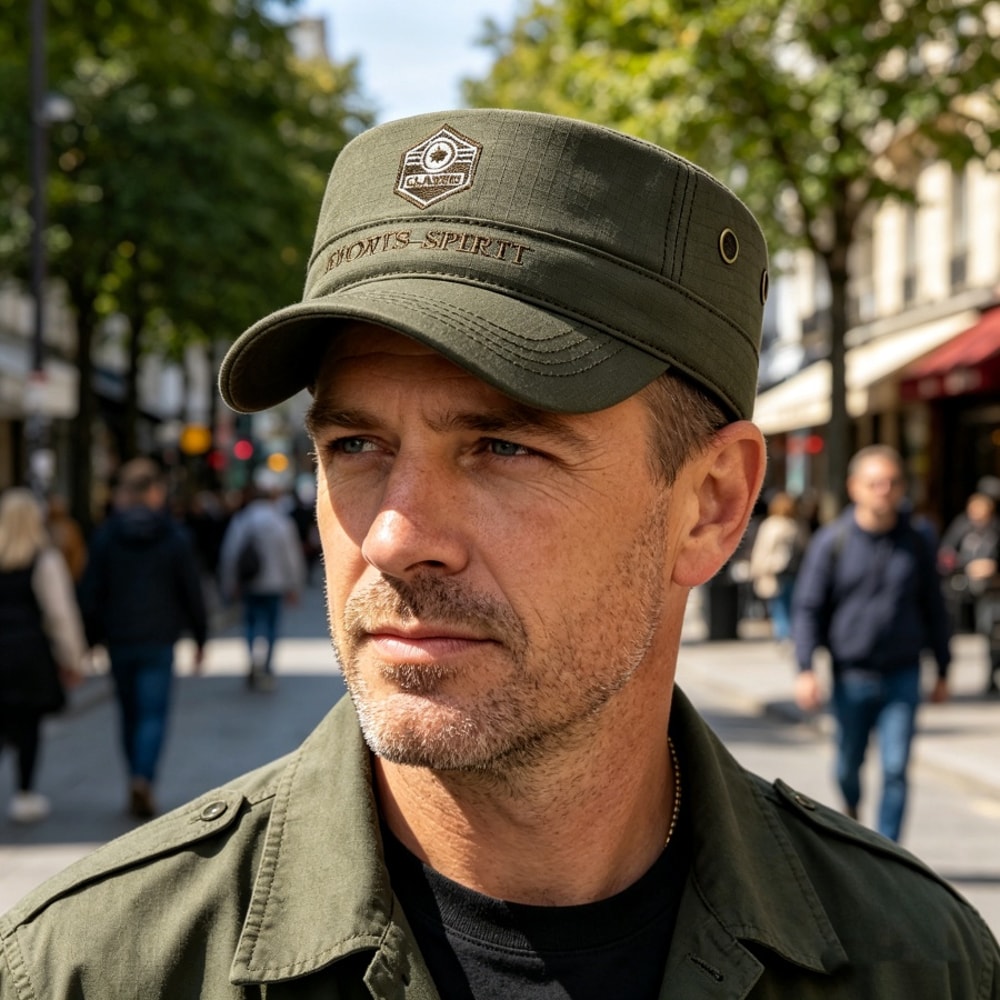 Mens Lightweight Quick Dry Plaid Military Cap with Ventilation