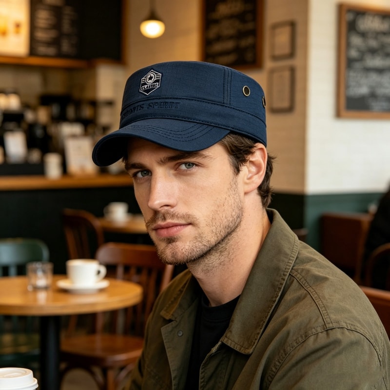 Mens Lightweight Quick Dry Plaid Military Cap with Ventilation