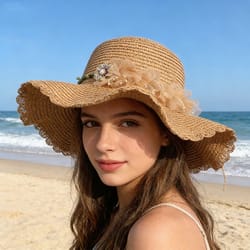 elegant french style wavy edge straw hat for summer sun protection