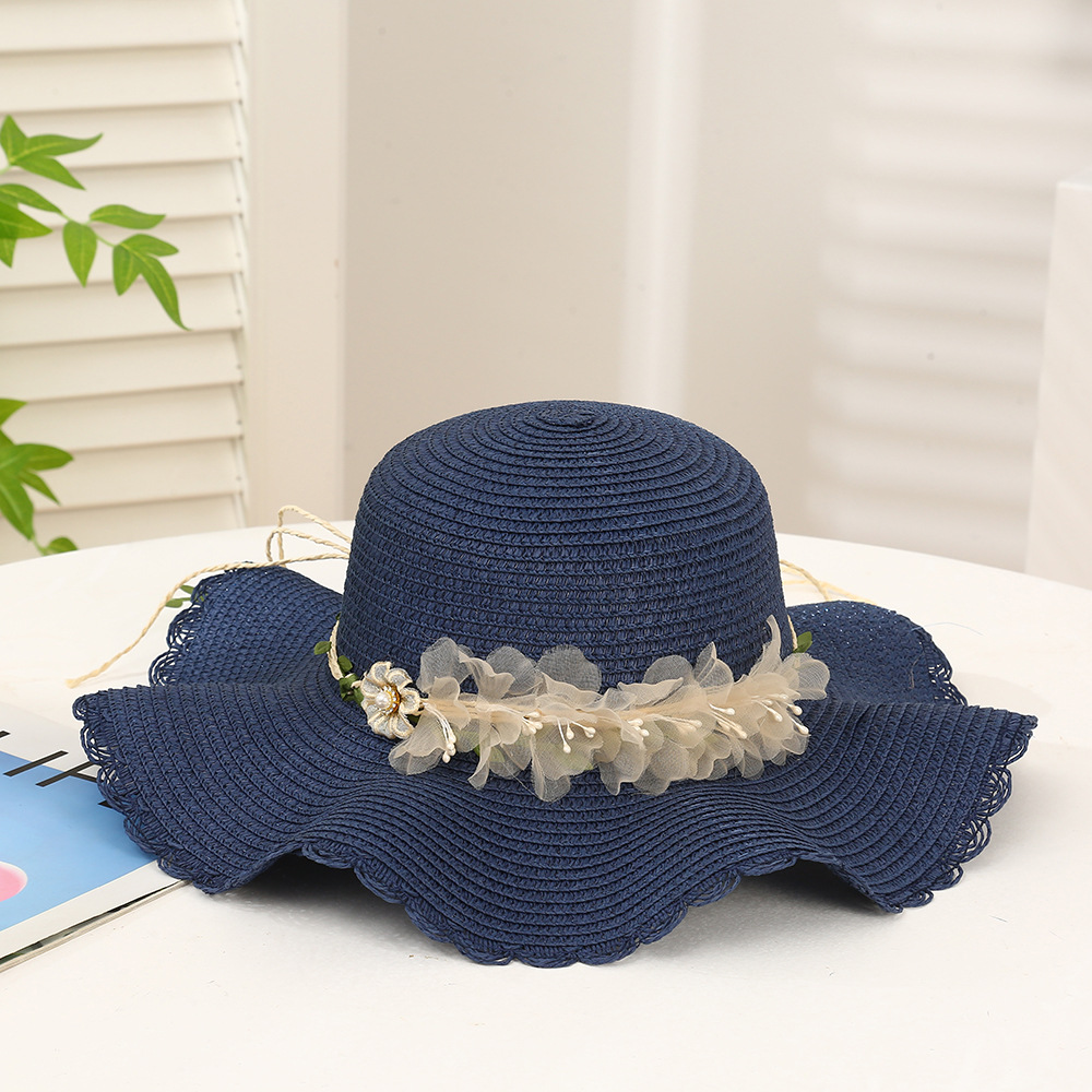 Elegant French Style Wavy Edge Straw Hat For Summer Sun Protection 4