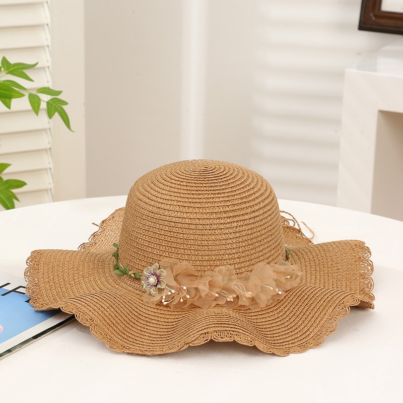 Elegant French Style Wavy Edge Straw Hat For Summer Sun Protection 6