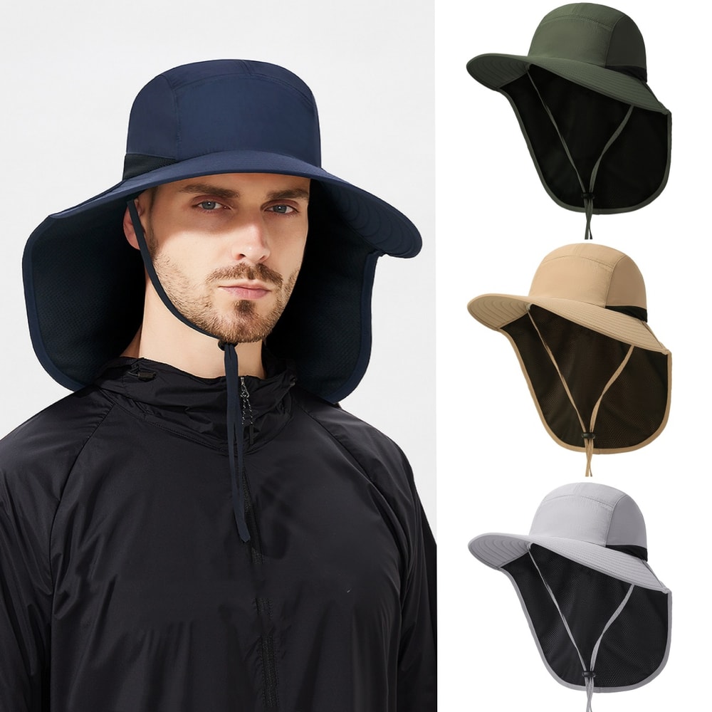 Premium Outdoor Sun Protection Hat With Neck Flap Adjustable Windproof Fishing Hiking Hat 0