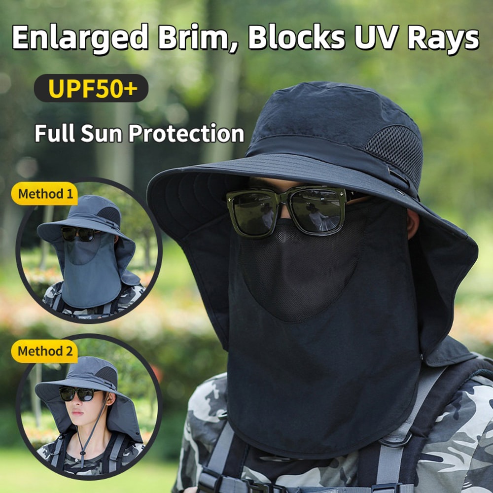 Premium UV Protection Sun Hat with Neck Flap Wide Brim Quick Dry Bucket Cap for Men & Women
